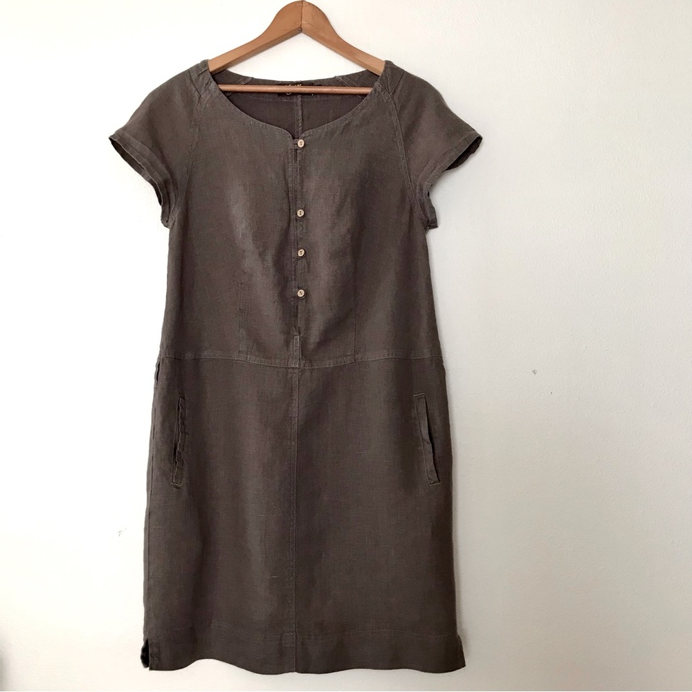 Kayros Flax Clothing | Linen Sheath Dress with Cap Sleeve Raglan Jewel Neckline